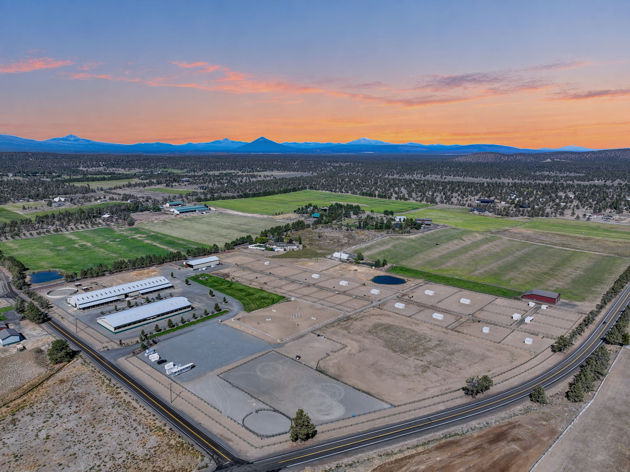 Twilight aerial of the property