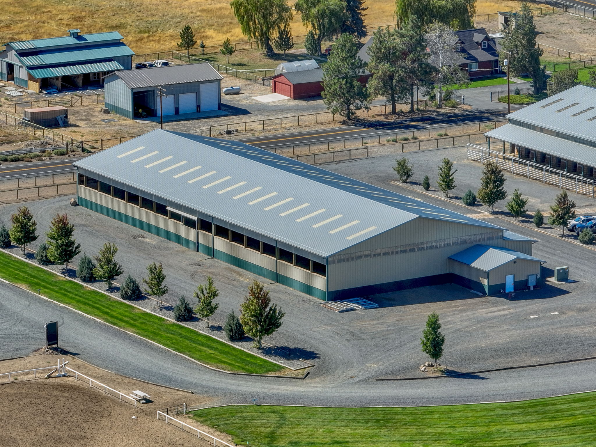 Aerial of the covered arena and barn
