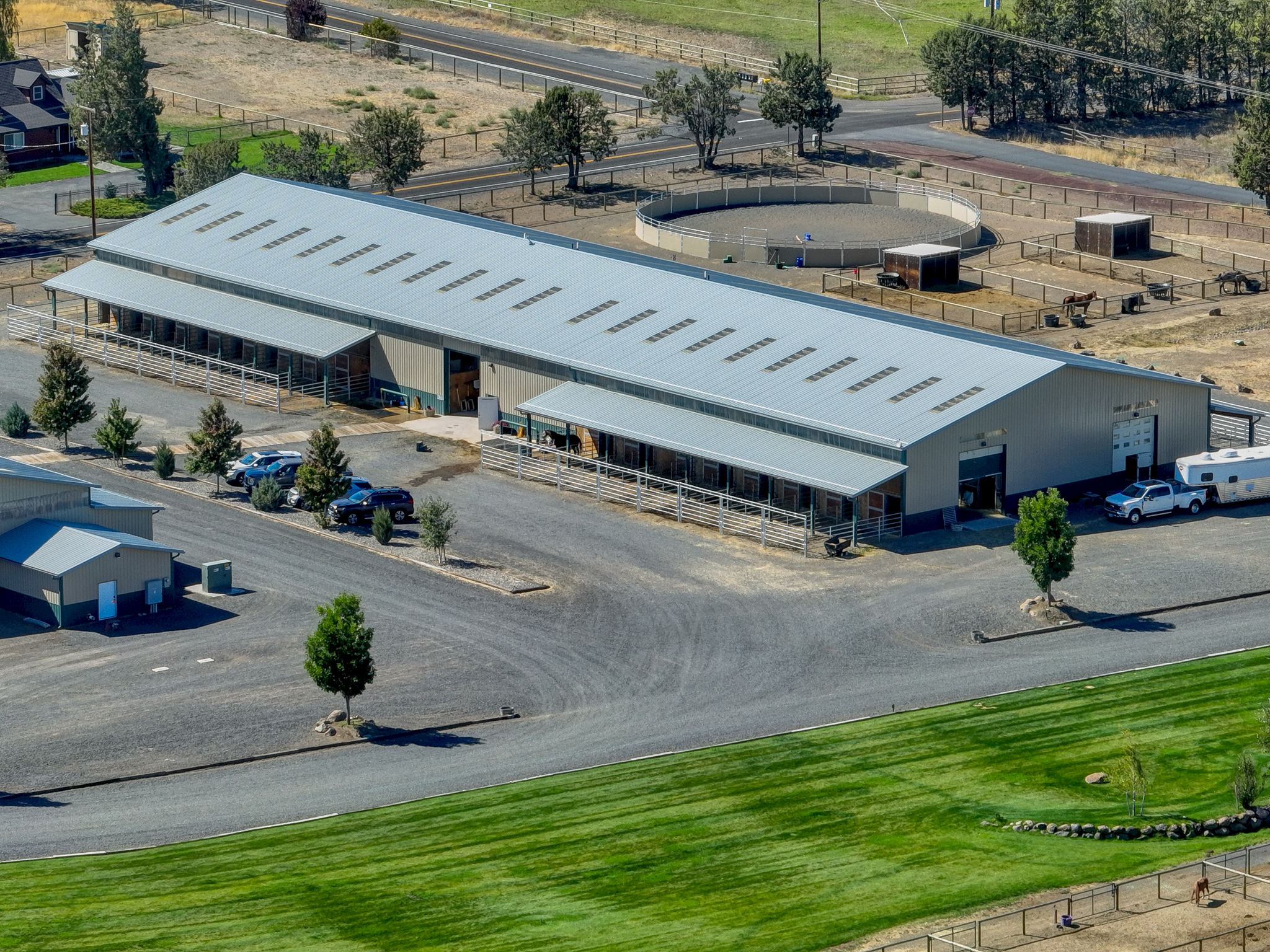 Aerial of the covered arena and barn