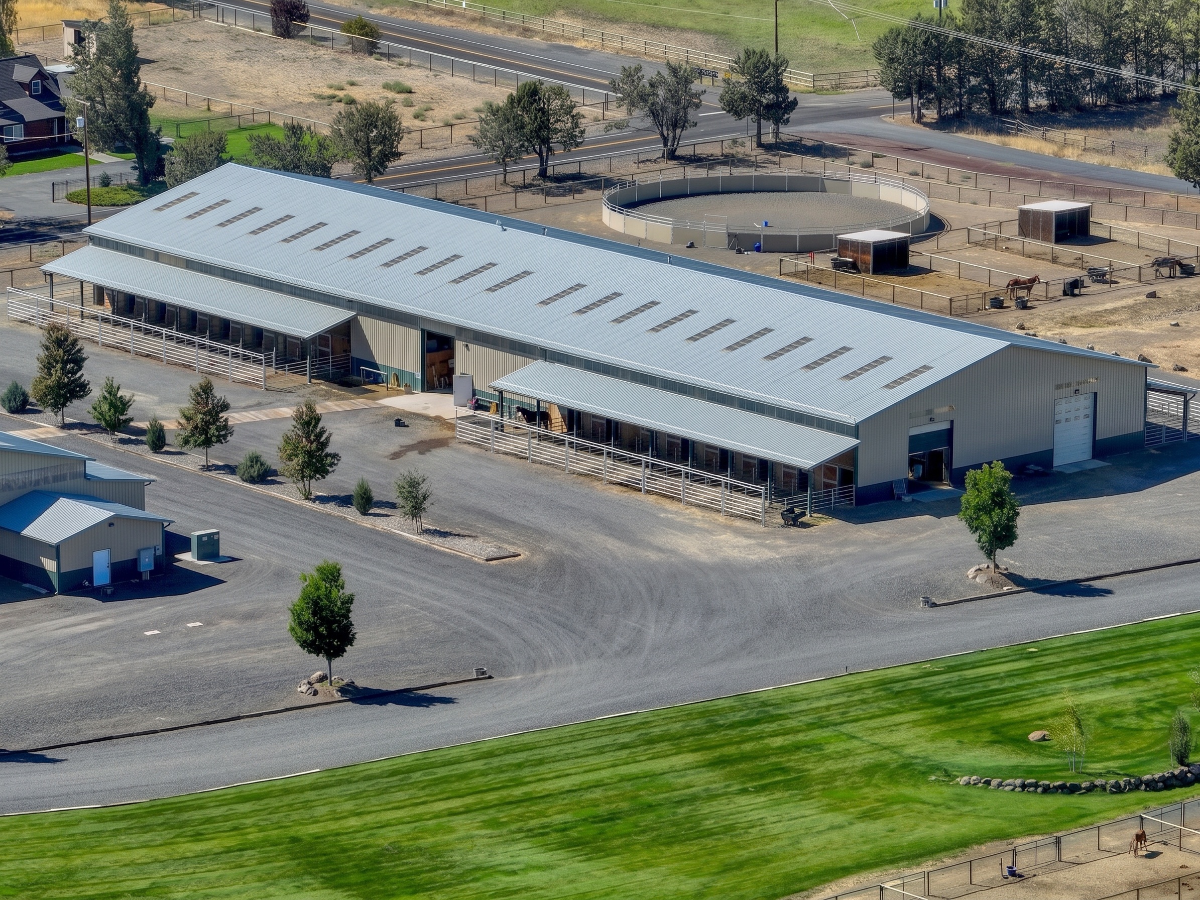 Aerial of the covered arena and barn